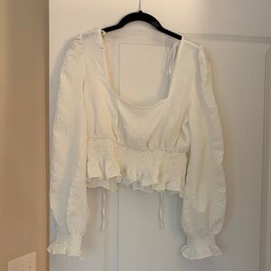 Lulu's White Smocked Ruffle Peasant Blouse